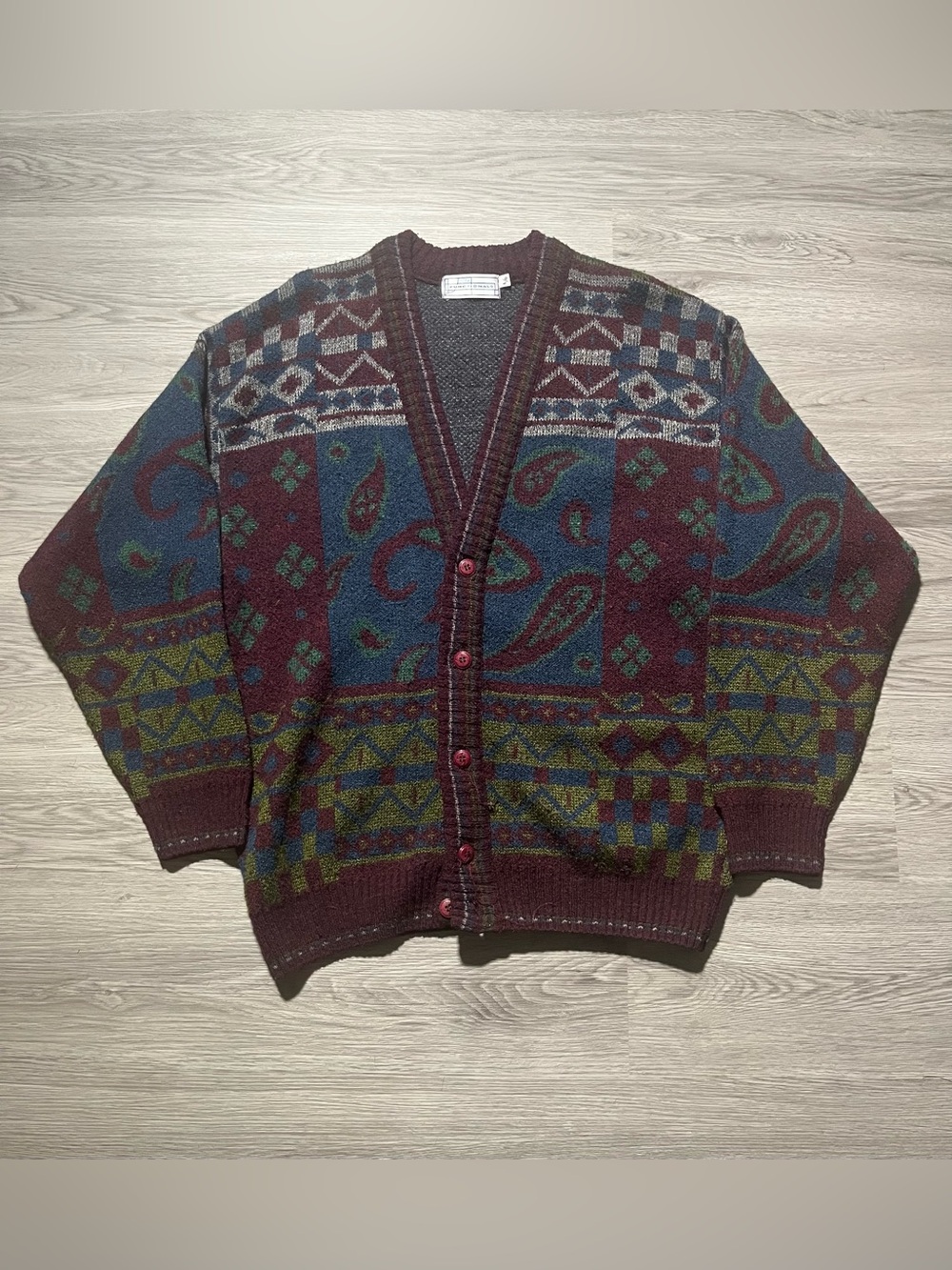 Vintage 90s abstract sweater vest grandpa cardigan made in Canada mens large